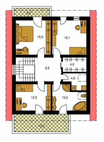 Spiegelverkehrter Entwurf | Grundriss des Obergeschosses - PREMIER 195